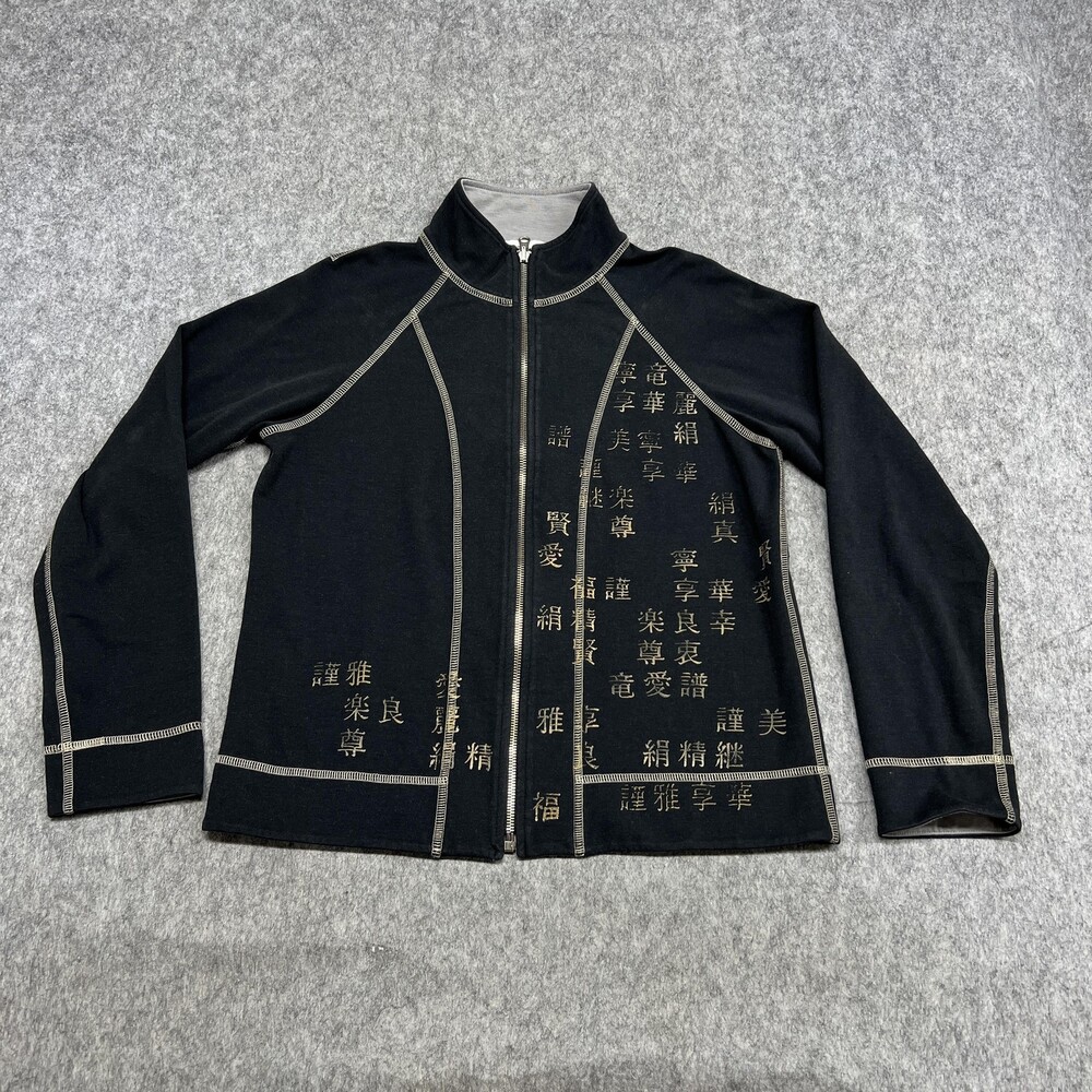Spa Chicos Jacket Womens 1 Black Asian Temple Bamboo Art Graphic Full Zip